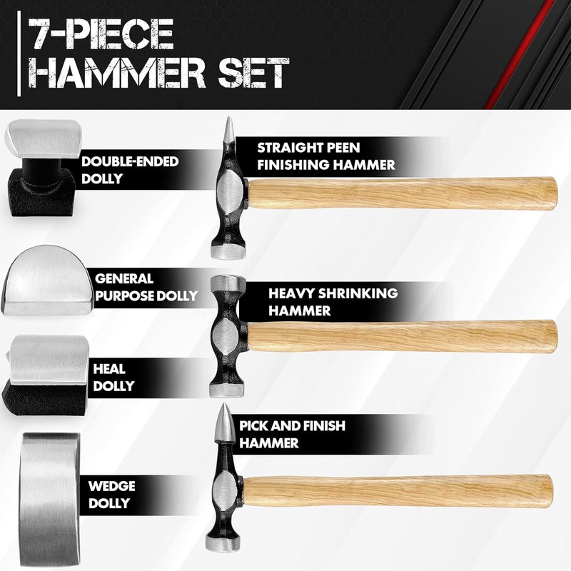 CT+ Auto Body Repair Tool Kit,7 Piece,Car Body Repair Tool Kit, Carbon Steel Dolly and Hammer Dent Body Fender Tool Set - Image 2